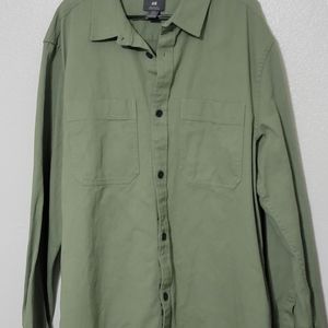 H&M Mens XL Green Button Down Regular Fit